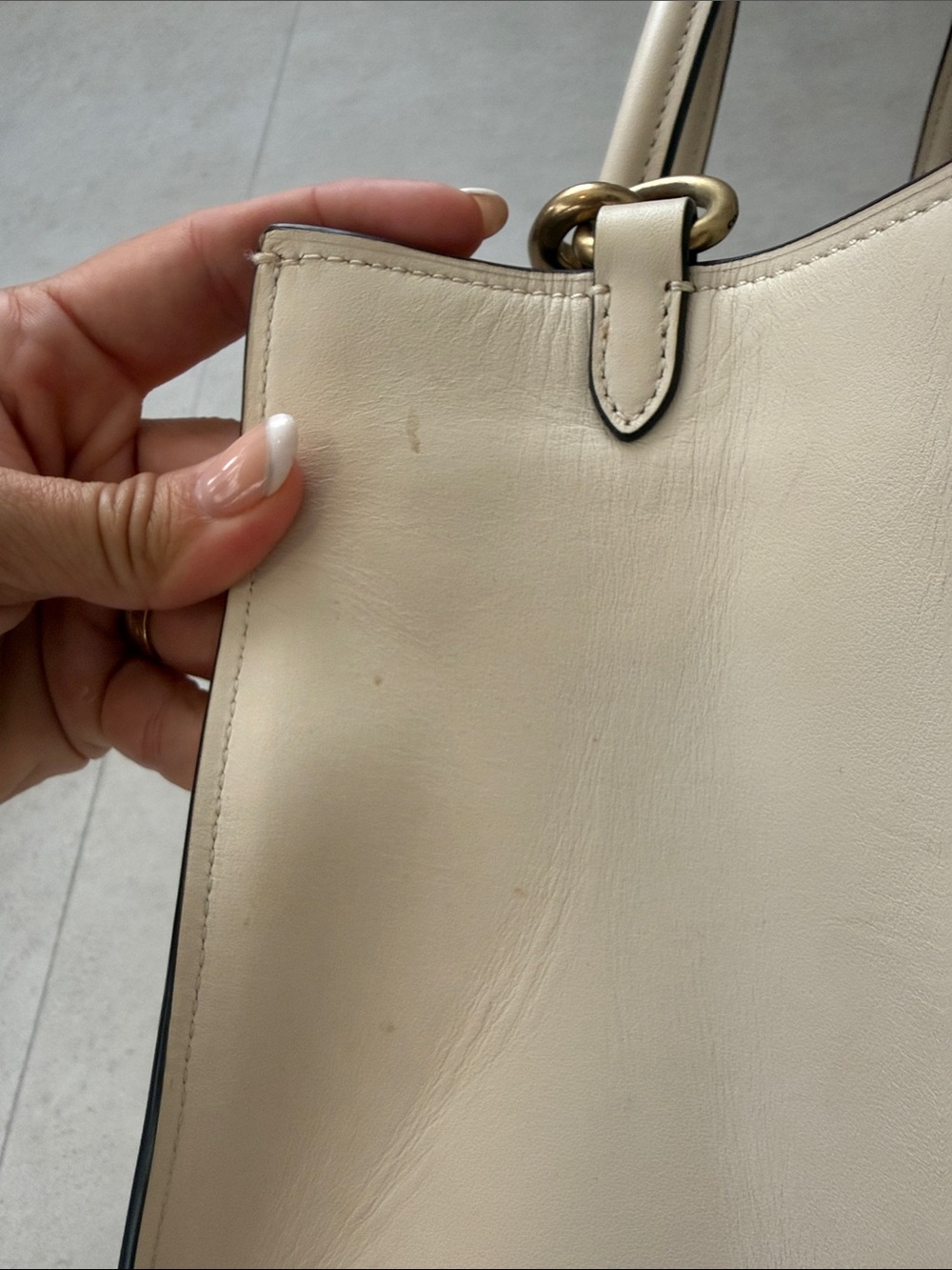 COACH Cream Leather Top-Handle Satchel with Logo and Signature Crossbody Strap - Picture 5 of 14